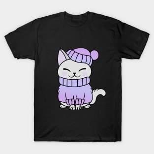 Cute Cozy Colorful Snow Winter Cat Kitty T-Shirt